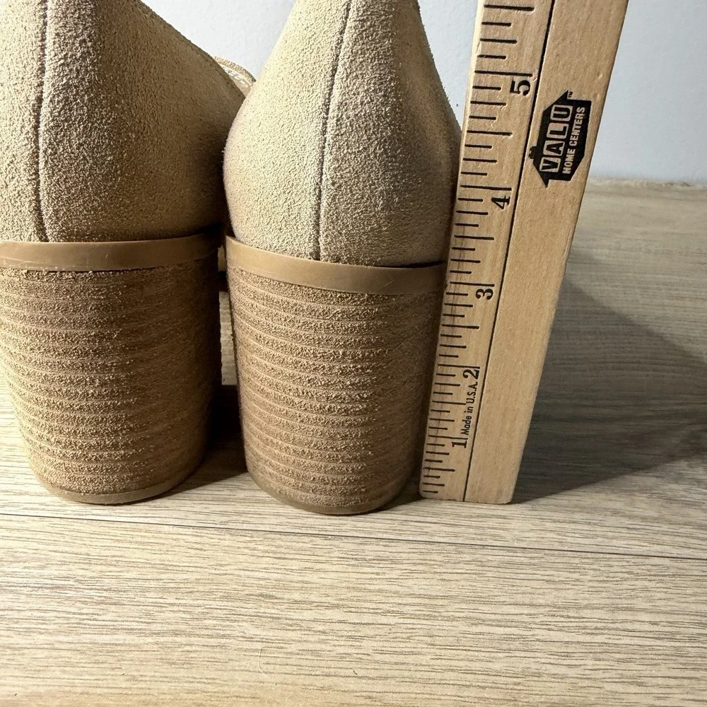 Joie Heeled Loafers Tan Suede Square Toe Block‎ Heel Slip On Mules 8.5 Career